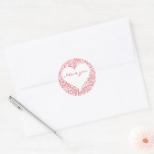 Bloemhart in rood wit met een naam ronde sticker (Envelop)