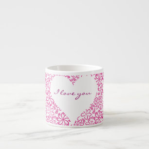 Bloemhart in roze wit met een naam espresso kop