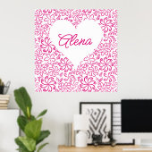 Bloemhart in roze wit met een naam poster (Thuiskantoor)