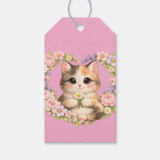 Bloemhart Kawaii kunst Kitten  Cadeaulabel