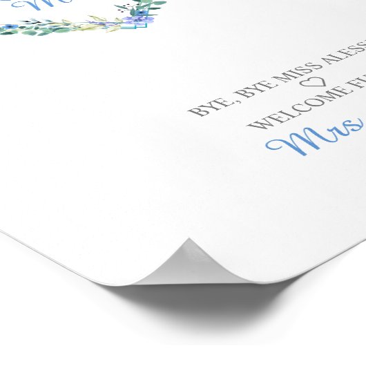 Bloemhart met bladeren in waterverf, blauw poster (Hoek)