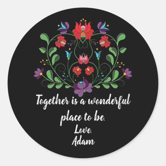 Bloemhart met citaat ronde sticker (Voorkant)