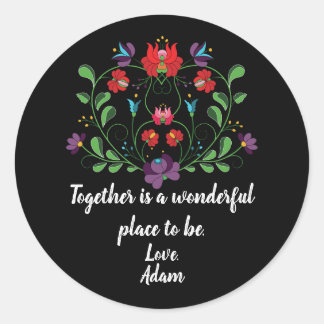 Bloemhart met citaat ronde sticker