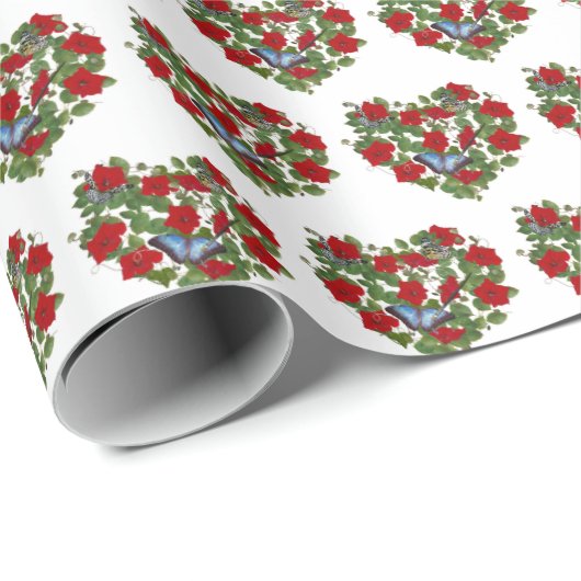 bloemhart met vlinders op wit cadeaupapier (Rol Hoek)