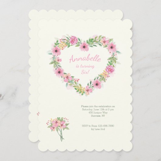 Bloemhart uitnodiging (Voorkant / Achterkant)