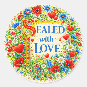 Bloemhartens VERSEGELD MET LIEFDE  Ronde Sticker