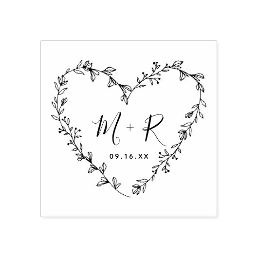 Bloemhartkrans Calligrafie Initialen Rubberstempel (Afrduk)