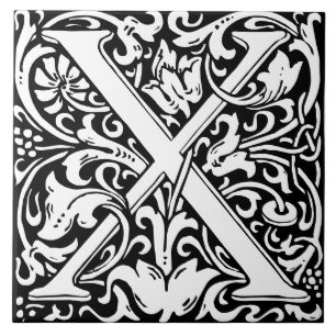 Bloemig Alfabet Monogram Letter X Tegel Tegeltje