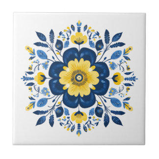 Bloemig Blauw & Geel  Tegeltje