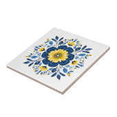 Bloemig Blauw & Geel Tegeltje (Zijkant)