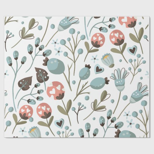 Bloemig Blauw Lentepatroon Bruiloft Cadeaupapier (Vlak)