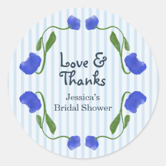 Bloemig Blauw Schattig Liefde en Dank Bruiloft Fee Ronde Sticker