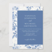 Bloemig Blauw Witte Toile De Jouy Kaart (Voorkant)