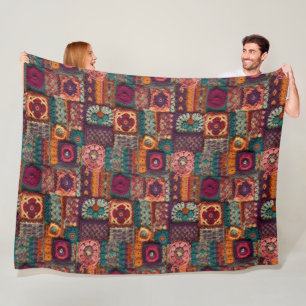 Bloemig Boho haakwerk Fleece Deken