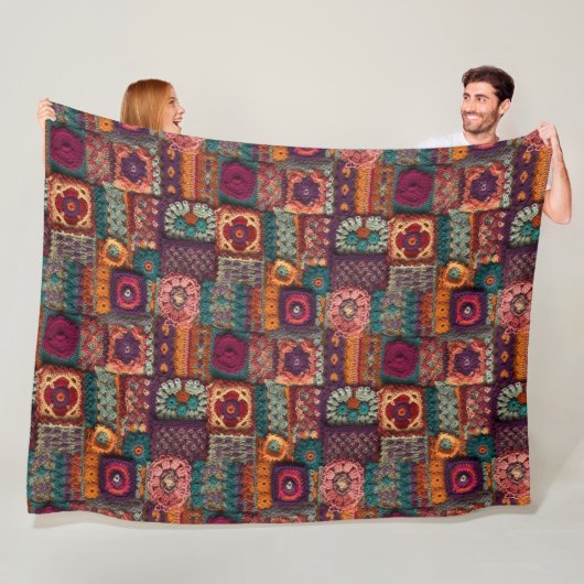 Bloemig Boho haakwerk Fleece Deken (In situ)