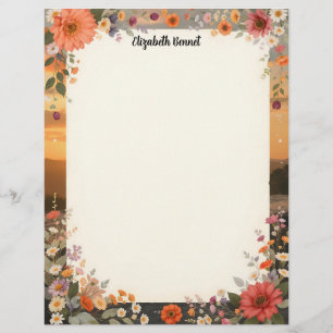 Bloemig briefpapier met zonsondergang briefhoofd