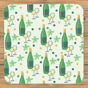 Bloemig Chardonnay Flessen Glazen Patroon Bier Onderzetter