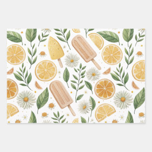 Bloemig citrus inpakpapier – set van 3 vellen