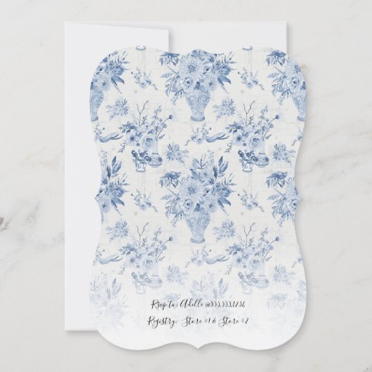 bloemig elegant blauw wit baby meisje douche kaart (Achterkant)