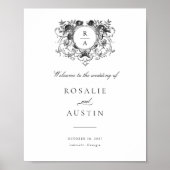 bloemig elegant crest bruiloft welkomstbord poster (Voorkant)