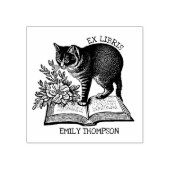 Bloemig Ex Libris-boekplaat, Vintage kattenboek  Rubberstempel (Afrduk)