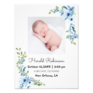 Bloemig Geboortestatistieken Baby Foto Afdruk