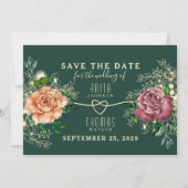Bloemig Goud Smaragdgroene Bruiloft Save The Date (Voorkant)