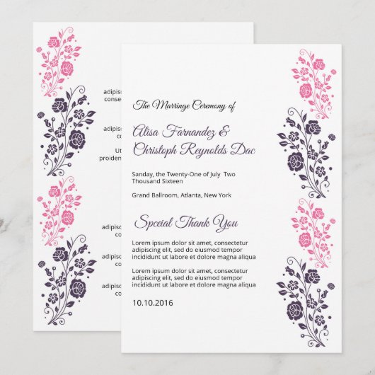 Bloemig huwelijksprogramma op waaier sjabloon kaart (Voorkant / Achterkant)