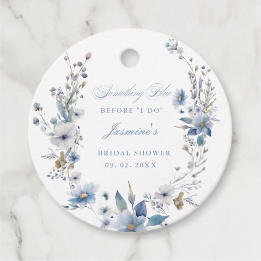 Bloemig Iets blauw voor ik doe Bruidsbad Bedankjes Labels (Voorkant)