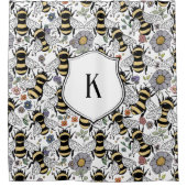 Bloemig Initialen Hommel  Douchegordijn (Voorkant)
