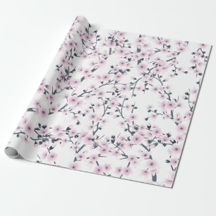Bloemig kersenbloesem Sakura Roze Witte Patroon Cadeaupapier