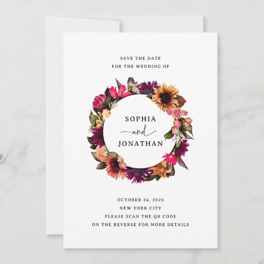 Bloemig | Kleurrijk en Elegant met QR-Code Save The Date (Voorkant)