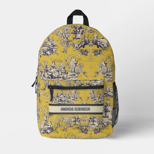  bloemig lakgeel toile de jouy monogram bedrukte rugzak (Voorkant)