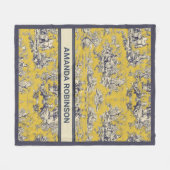 bloemig lakgeel toile de jouy monogram fleece deken (Voorkant (Horizontaal))