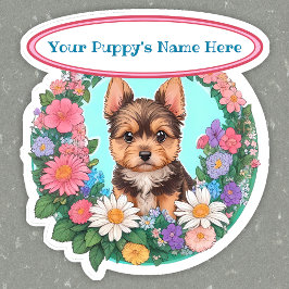 Bloemig lijst met schattig Yorkshire custom Sticker