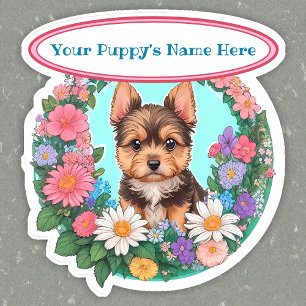 Bloemig lijst met schattig Yorkshire custom Sticker