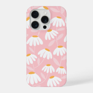 Bloemig Madeliefjes Patroon Roze & Wit iPhone 15 Pro Hoesje