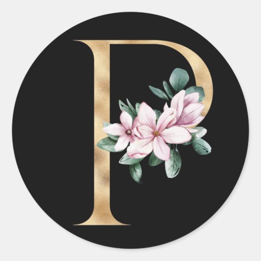 Bloemig magnolia monogram in gouden letter P Ronde Sticker (Voorkant)