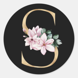 Bloemig magnolia-monogram in gouden letter S Ronde Sticker
