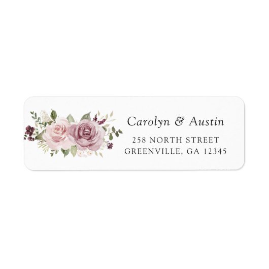 Bloemig Mauve Blush Groene Terug Adres Label (Voorkant)