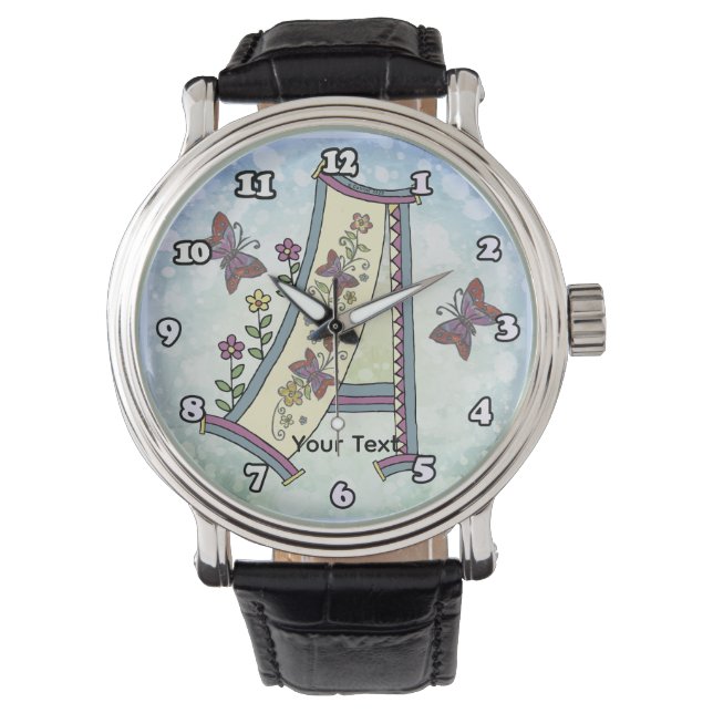 bloemig Monogram A Horloge (Voorkant)
