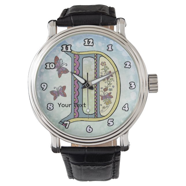 bloemig Monogram D Horloge (Voorkant)