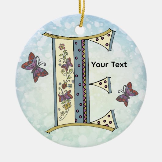 bloemig Monogram E Keramisch Ornament (Voorkant)
