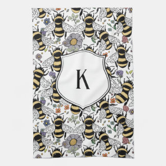 Bloemig Monogram Hommeltje Theedoek