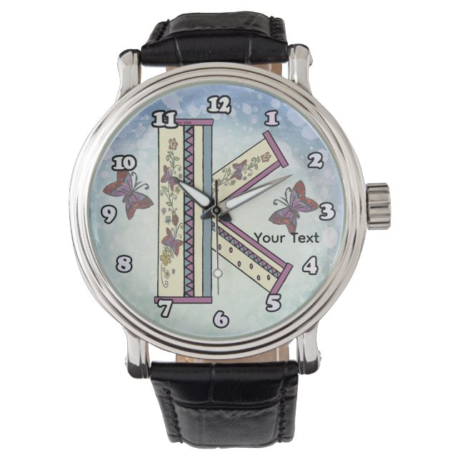 bloemig Monogram K Horloge (Voorkant)