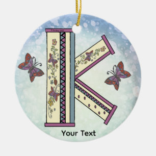 bloemig Monogram K Keramisch Ornament