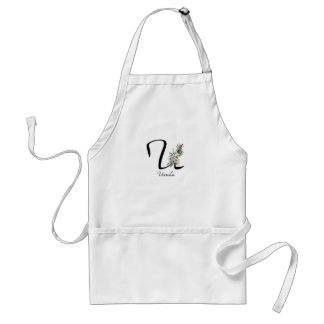 Bloemig monogram letter U Pensioen schort