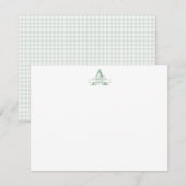 Bloemig monogram met groene Gingham-notitiekaart Notitiekaartje (Voorkant / Achterkant)