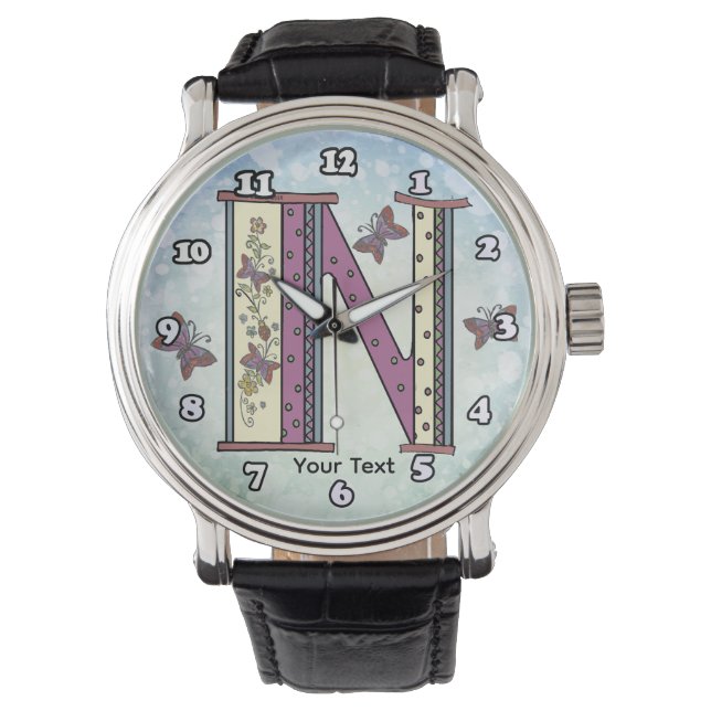 bloemig Monogram N Horloge (Voorkant)
