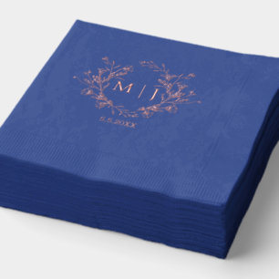 bloemig monogram roze goud roze blauw bruiloft folie servetten